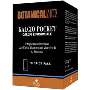 Promopharma Kalcio Pocket Botanical Mix - Integratore con Calcio Liposomiale, Vitamina D ed Equiseto - 20 Stick da 10 ml