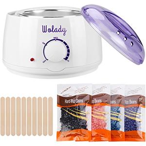 Wolady Scaldacera Professionale Scaldacera Elettrico, Wolady Kit Depilazione Cera 4 Buste di Cera Fornello Scaldacera Elettrico 500ML Termostato 10 Spatole Riscaldatore Ceretta Corpo Braccia Ascelle Bikini