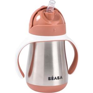 BÉABA BEABA, Bicchiere Salvagoccia 2 In 1 In Acciaio Inox Con Cannuccia Per Bambini, 100% Antigoccia, Facile Da Aprire, Manici Rimovibili, Materiale In Acciaio Inox, Sano, Robusto, 250 Ml, Terracotta