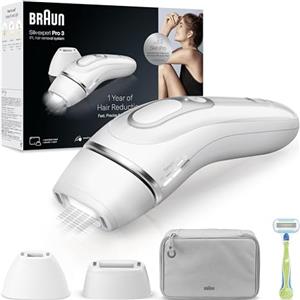 Braun Silk·expert Pro 3 Epilatore LUCE PULSATA, Epilazione A Casa, Alternativa All'Epilazione laser, Con Custodia, Rasoio Donna Venus, 2 Testine, Idea Regalo, Bianco/Argento, PL3122