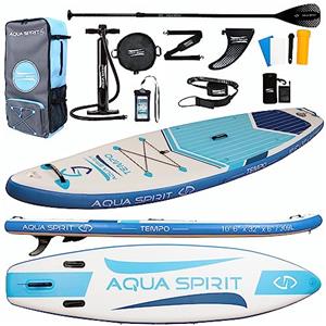 AQUA SPIRIT Tempo Tavola da SUP Stand Up Paddle Board Gonfiabile 320x81x15cm Livello Principiante e Intermedio Kit con Pagaia Regolabile in Alluminio, Max; Paddler Peso: 120KG 2 Anni Di Garanzia (Blu)