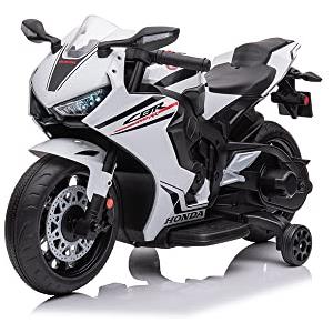 Tecnobike Shop Moto Motocicletta Elettrica per Bambini Honda CBR 1000 RR 12v - Rotelle Luci Led Suoni (Bianco)