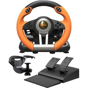 PXN V3 Pro Volante da Gioco con Pedali - 180°, Feedback di Vibrazione, Leva del Cambio Integrata, Palette del Cambio - Volante per PC, PS4, PS3, Xbox e N Switch - Arancia