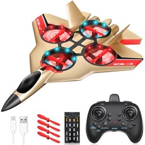 JONRRYIN Aereo Telecomandato, 2,4 GHz Aereo Radiocomandato Con Batterie e Stabilizzatore Giroscopio a 4 Assi con Luci a LED, Giocattolo Regalo per Adultos Bambini e Principianti (Gold)