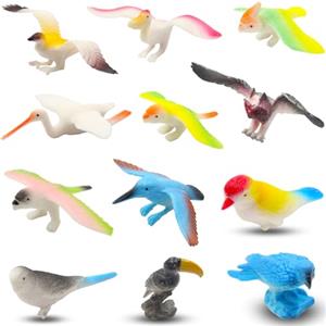 Pinowu Statuette di uccelli (12 pezzi), realistiche aquila, pappagallo, tucano, piccione, gufo, giocattoli, giocattoli educativi per casa delle bambole, decorazione per torta di compleanno, regalo per