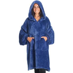 Kanguru Coperta Felpa Hoodie Oversize Blu Fluffi, con cappuccio, plaid con maniche, in pile 100% Microfibra, effetto pelliccia, taglia unica abbondante per adulti, idea regalo donna