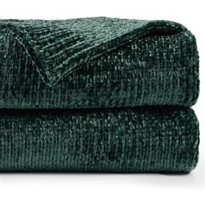 BATTILO HOME Coperta verde scuro per letto, in ciniglia, lavorata a maglia, per divano, sedia, decorazione per la casa, super morbida, verde, 130 x 170 cm