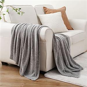 BATTILO HOME Coperta grigia per divano, accogliente coperta in ciniglia per decorare la casa, coperta grigia per divano e sedia, 130 x 170 cm