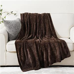 BATTILO HOME Coperta marrone per divano, letto, divano, sedia, coperta in ciniglia marrone, morbida e calda, decorativa, per letto, divano, 130 x 170 cm