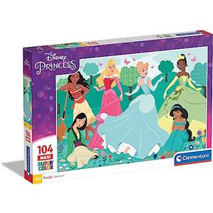 Clementoni- Puzzle Maxi Princesas Disney 104pzs Princess Supercolor Princess-104 Pezzi-Made in Italy, Bambini 4 Anni, Cartoni Animati, Principesse, Multicolore, Medium, 23767