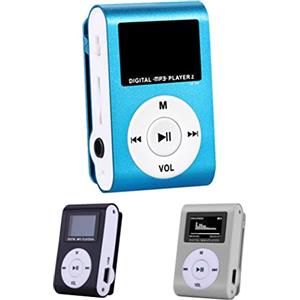 DISCORAMA LETTORE MUSICALE MP3 PORTATILE CON SCHERMO DIGITALE LCD, LETTORE MULTIMEDIALE MP3 CON MINI CLIP, CUFFIE E CAVO, RADIO FM - DISCORAMA® (AZZURRO)