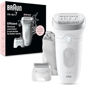 Braun Silk-épil 7 Depilatore Donna, Epilatore Elettrico Donna Con Testina Ampia Per Una Epilazione Semplice, Wet & Dry, Pelle Liscia a Lungo, 7-041, Bianco/Argento