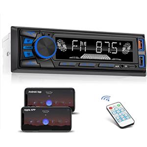 LSLYA Autoradio 1 Din, Radio Auto Stereo LSLYA 4X50W con Bluetooth Vivavoce con App Control Supporta FM/ MP3/SD/AUX-IN/EQ/Display Orologio/Telecomando, Due porte USB