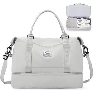 SEAFEW Borsone da Viaggio Donna, 45x36x20 Easyjet Bagaglio a Mano Borsa da Viaggio con Scomparto per le Scarpe, Borsa Sportiva Borsone da Palestra Grande, Borsa da Weekend,E15-Grigio chiaro