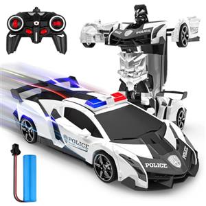 Mieryd Macchina Telecomandata, 2 in 1 Macchina Radiocomandata Robot Giochi Bambini 3 4 5 6 7 8 9 10 anni, 2.4Ghz Trasformabile 360° Rotazione Polizia RC Auto Giocattolo All'aperto Regalo per Ragazzi Ragazze