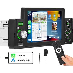 CAMECHO Carplay Autoradio 1Din con Android Auto, schermo da 5 pollici con Bluetooth FM Radio USB AUX Mirror Link SWC Autoradio Touch Display Retrocamera