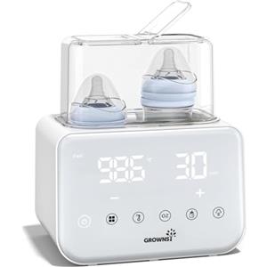 GROWNSY scaldabiberon 10 in 1, rapido controllo della temperatura, con display LCD, timer, scongelamento, sterilizzazione, conservazione 24 ore, doppio scaldabiberon per latte materno (BiancoBianco)