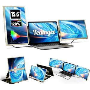 Teamgee Monitor Portatile, Schermo Portatile 15,6'' FHD 1080P Triplo Monitor per Laptop Adatto a Tutte le Dimensioni di Laptop con Ruotabile 90°-235°&Plug And Play Per Wins/Mac/Chrome