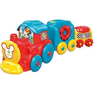 Clementoni Disney Baby Clementoni - Activity Train, Trenino Trainabile con Vagoni Impilabili, per Bambini 10+ Mesi, Gioco Prima Infanzia per Comprendere la Relazione Causa-Effetto, 17168