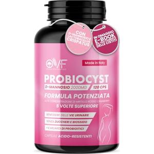 PARAFARMACIA, ORGANIC VITAMINS & FOOD OVF Probiocyst D Mannosio Puro 2000 Mg 120cps Integratori Cistite Donna con D-Mannosio e Mirtillo Rosso Vie Urinarie, Acido Ialuronico, Probiotici e Inulina