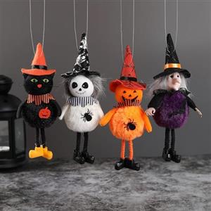 YUEMING 4PCS ciondolo decorazione di Halloween, streghe appeso Plushie bambola ornamenti zucca fantasma nero gatto ciondolo per Weird Halloween tema Holiday Tree Home Party Tree Decorations Supplies