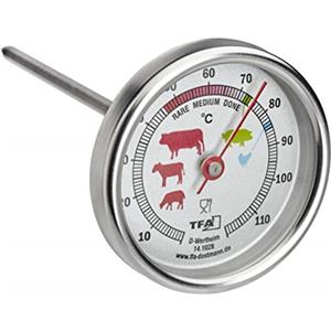 TFA Dostmann Termometro da cucina analogico per arrosti in acciaio inox, 14.1028, ideale per carne, pesce, pollame, termometro per carne, perfettamente arrostita, argento
