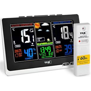 TFA Dostmann stazione meteo con sensore esterno, wireless Spring, 35.1129.01, temperatura e umidità, previsioni del tempo, allarme temperatura, nero