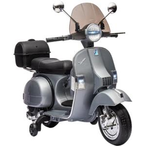 Tecnobike Shop Moto Elettrica per Bambini Piaggio Vespa PX 150 12v Full Parabrezza e Bauletto Luci Suoni LED Mp3 (Grigio)