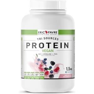 Eric Favre PROTEINE VEGANE TRI-SOURCE - Proteine Vegetali Vegane Gustose, Sviluppo Muscolare - Riso Spirulina Piselli - Rapidamente assimilabile - 1,5kg - Laboratorio francese, Eric Favre (Triple Berry)