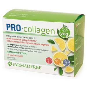 Farmaderbe Pro Collagen Veg - Integratore Alimentare con Aminoacidi, Acido Ialuronico e Vitamina C per Pelle e Articolazioni - 21 Buste