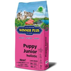 Winner Plus Puppy Junior Holistic 12 Kg - Alimento Super Premium a base di Anatra e Salmone, Naturale e Completo per Cuccioli Sensibili