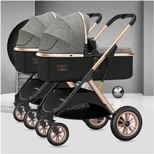 Rieort Passeggino gemellare pieghevole Passeggini tandem a doppio sedile Passeggino trolley portatile leggero Passeggino doppio in lega di alluminio