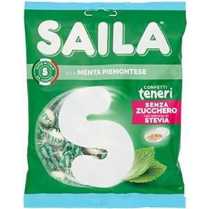 Saila - Confetti alla Menta, Senza Zucchero con Estratto di Stevia, Confetti Teneri, Senza Glutine - 75 gr