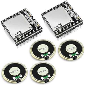 GERUI 2 Pezzi Modulo Lettore MP3 Open Source Mini Lettore MP3 Sensore con Alloggiamento Metallo Altoparlante Rotondo 2W 8Ohm (2 Pezzi Modulo e 4 Pezzi Altoparlante) per DIY, Compatibile con Arduino