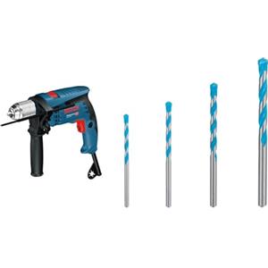 Bosch Professional Trapano con Percussione GSB 13 RE, Confezione in Cartone + 4x Set di Punte Expert CYL-9 MultiConstruction per Calcestruzzo, Ø 4-8 mm, Accessorio