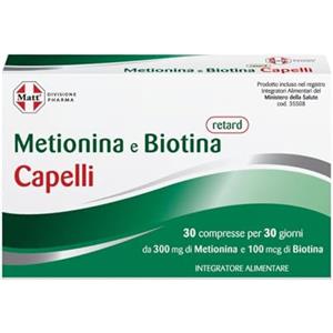 Matt, Metionina e Biotina Retard Capelli, Integratore Alimentare a Rilascio Prolungato, Integratore Capelli e Ughie, Confezione con 30 Compresse, 30.6 g