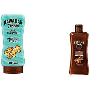Hawaiian Tropic Crema Doposole Idratante con Aloe, 180ml & TROPICAL TANNING OIL SPF 0 DARK, Olio solare - 200 ml