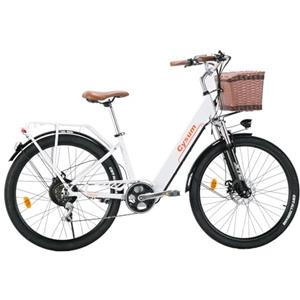 cysum cityrun bici elettrica, 26'' pedalata assistita Bicicletta Elettrica, City E-bike per adulti uomo donna, 250W motore 25km/h, 36v 360WH batteria al litio, gamma 80KM, lcd dispaly (bianco)