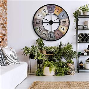 K&L Wall Art Grande orologio da parete vintage in stile retrò XXL in metallo anticato, grande stile shabby chic, numeri romani grandi per soggiorno, parete Ø 80 cm (metallo colorato)