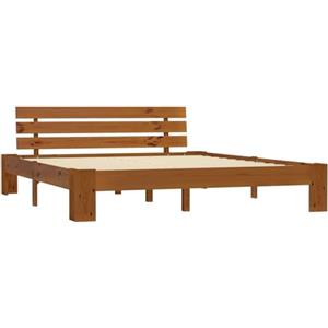 Gecheer Moderna Struttura Letto Matrimoniale in Pino, Struttura Letto Vergine, 180 x 200 cm, Marrone Miele con Comodino