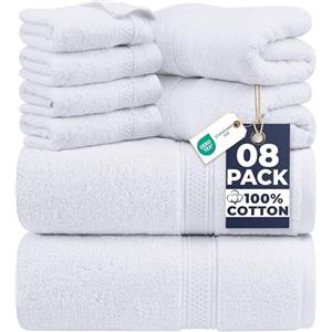 Utopia Towels Set di asciugamani da 8 pezzi: 2 asciugamani da bagno, 2 asciugamani per le mani e 4 asciugamani in cotone di qualità alberghiera, super morbidi e altamente assorbenti (bianco)