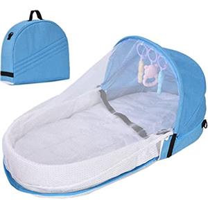 HEITIGN Letto portatile della culla con i giocattoli, letto pieghevole molle della culla di viaggio del bambino Anti zanzariera culla neonato Sleeper per i viaggi all'aperto (Cielo blu)