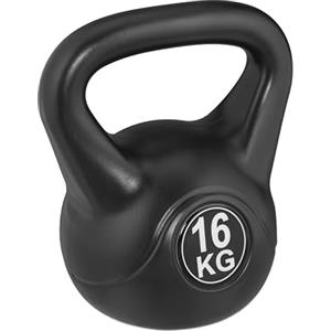 Relaxdays Kettlebell da 16 kg, Pesi in Plastica per Home Gym, Manubri, Fitness Workout, per Donne e Uomini, Nero