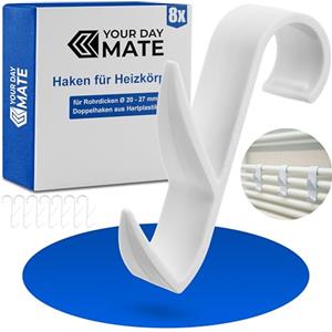 Your Day Mate Ganci multiuso per radiatori rotondi, 8 pz, in Bianco, ganci per radiatori per tubi di spessore Ø 20-27 mm, ganci per radiatori da bagno, ganci per asciugamani, ganci per scaldasalviette