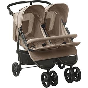 vidaXL Passeggino Gemellare Grigio Talpa in Acciaio