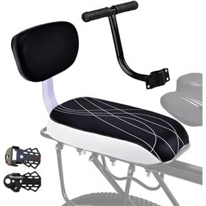 Kakbrt Seggiolino Bici Posteriore con Schienale Cuscino Portapacchi Bicicletta Sedile Posteriore Set Accessori Confortevole per Seduta Posteriore per Bambini (Bianco e nero)
