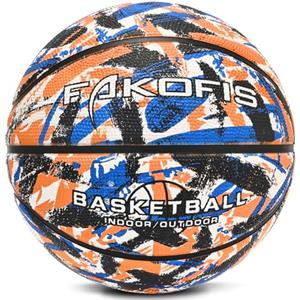 FAKOFIS Palla da Basket,Pallone Basket Taglia 5,Palla da Basket Bambini,Palla Minibasketper Pallone Basket all'aperto e al Chiuso, Basketball Ufficiale per Partite o Allenamento Arancione Nero 5.