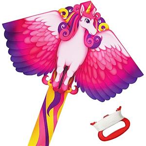 Vspek Aquiloni Unicorno per Bambini e Adulti, Aquilone a Linea Singola Misura Grande Aquilone Beach Unicorn Kite con Stringa aquilone Coda Lunga Regalo di Giocattoli per Aquiloni, Rosa