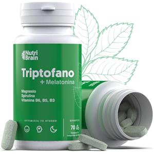 NUTRIBRAIN Triptofano Premium Potenziato | con Melatonina, Magnesio e Spirulina | per il Sonno, l'Energia, la Concentrazione e il Benessere, Contro l'Ansia | Formulazione ad alta potenza