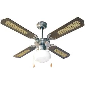 Zephir, Ventilatore da Soffitto, 4 Pale in Legno e Paglia di Vienna, Ventilatore con Luce, 3 Velocità, Diametro 107 cm, Funzione Reversibilità, Comando a Cordicella, Colore Marrone